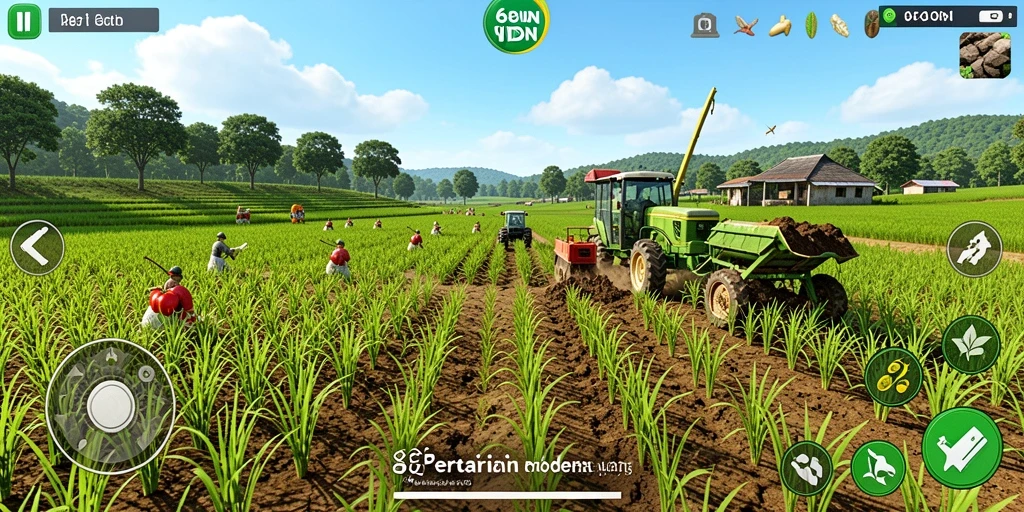 Tampilan gameplay seru dari pertanian yang sangat interaktif.
