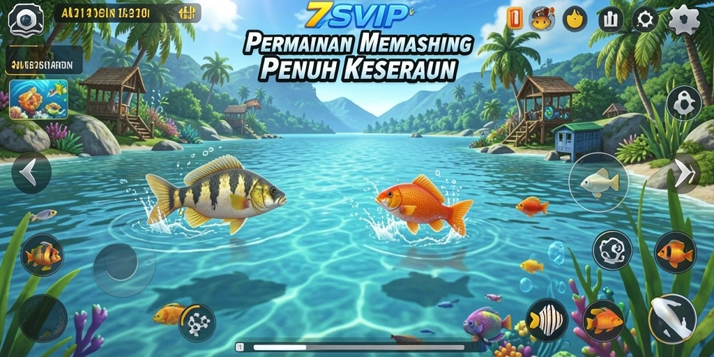 Screenshot gameplay 7SVIP menampilkan aksi memancing yang seru.