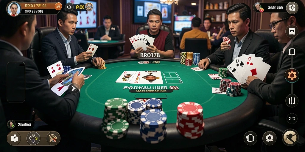 Tampilan layar utama BRO178 yang memukau dalam permainan Poker.