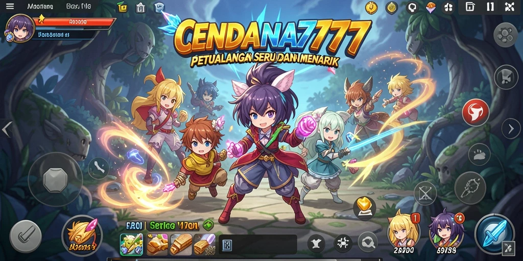 Tampilan gameplay CENDANA777 dengan karakter Anime beraksi di dunia fantasi.