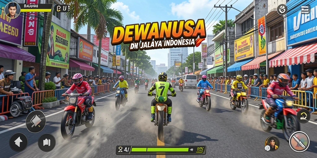 Gameplay DEWANUSA yang memukau dengan aksi balapan mendebarkan.