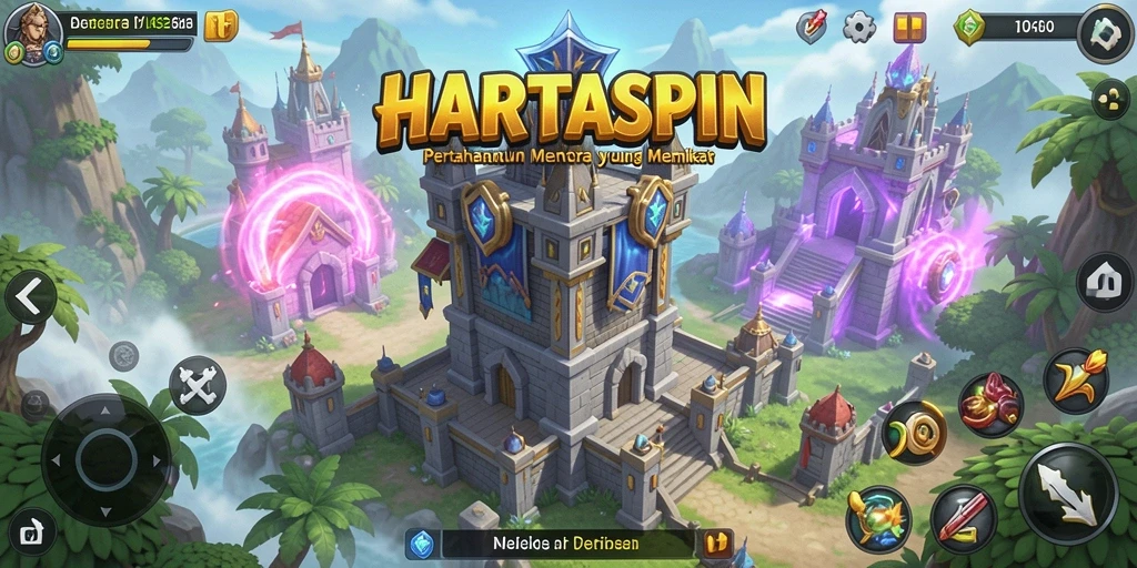Tampilan visual HARTASPIN yang mendebarkan dalam Tower Defense.