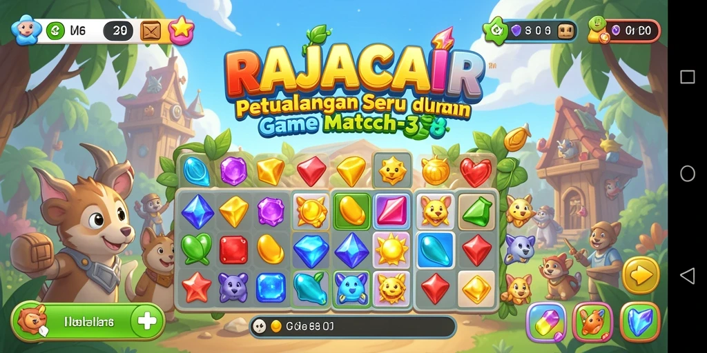 Screenshot utama RAJACAIR menampilkan gameplay Match-3 yang seru.