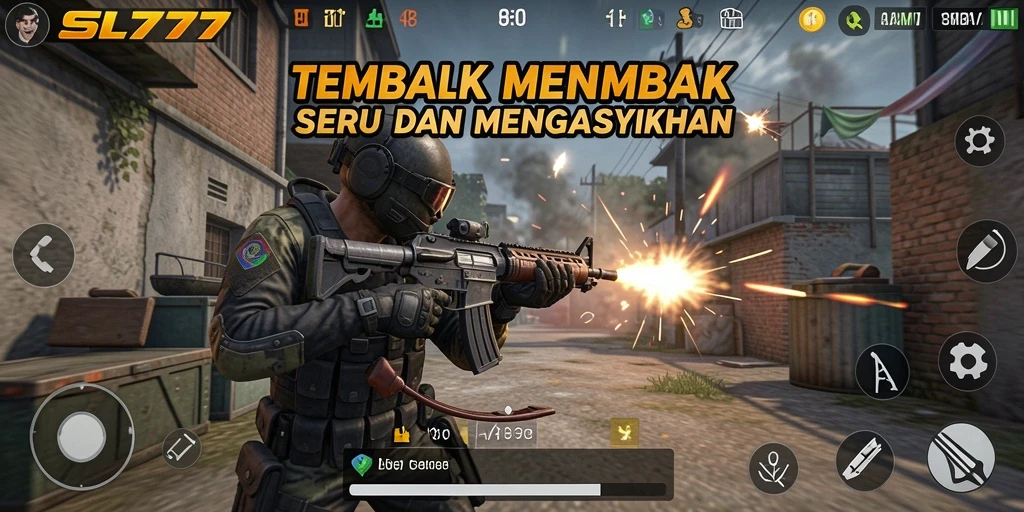 Tangkapan layar gameplay SL777 menampilkan aksi tembak-menembak yang mendebarkan.