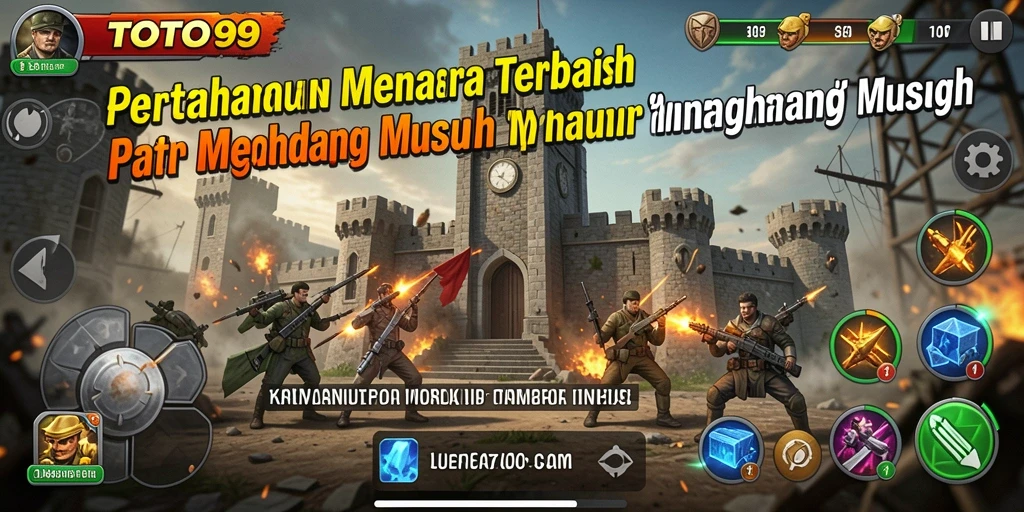 Tangkapan layar utama TOTO99 menampilkan aksi menara bertahan yang epik.