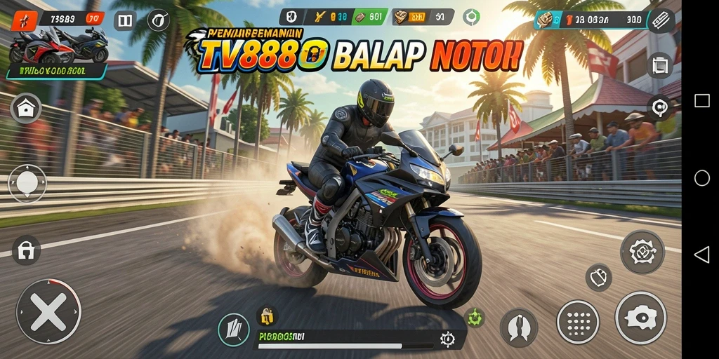 Tampilan gameplay TV888 menunjukkan aksi balapan motor yang mendebarkan.