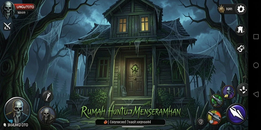 Tangkapan layar UNGUTOTO menampilkan suasana mencekam saat menjelajahi rumah hantu.