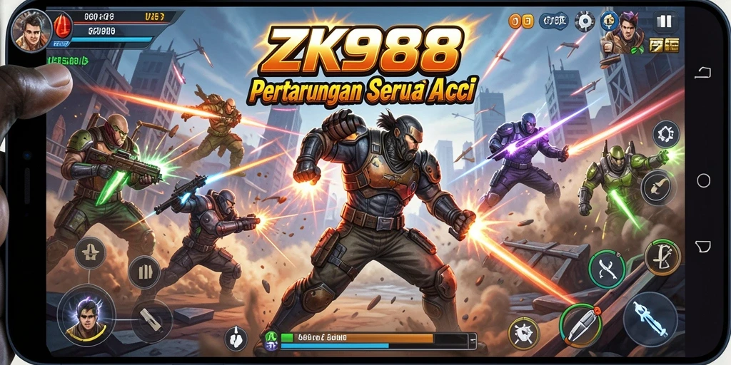 Tampilan seru dari gameplay ZK988 dalam laga pertempuran.